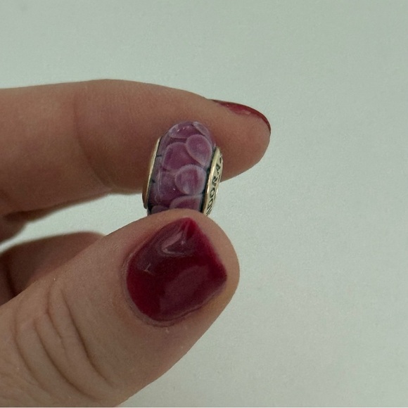 Pandora 14K Yellow Gold Pink Lotus Murano Glass Rare Retired Charm - Picture 7 of 9